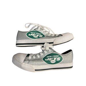New York Jets FOCO Silver Glitter Logo Womens Size 9 Sneakers Game Day Fan Gear‎